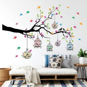 Sticker Yard PVC Vinyl Tree and Flowers Branch Leaves Self-Adhesive Wall Sticker for Home Decor/Decoration